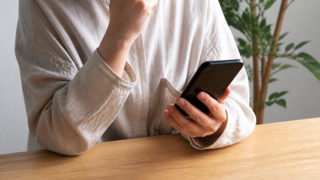 画面が真っ暗になったスマホを手に持つ人