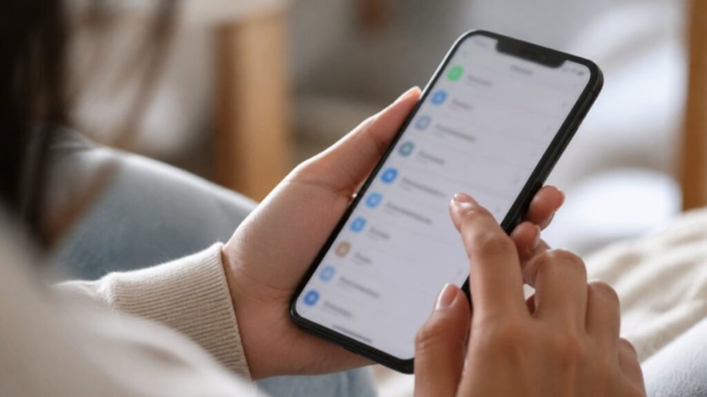 iPhoneの設定画面を開く手元