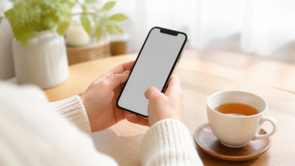 自宅でスマホから修理店に連絡する手元